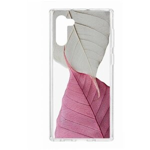 Чехол для Samsung Galaxy Note 10 Kruche Print Pink and white, пластиковая накладка, силиконовый бампер с защитой камеры, защитный прозрачный с рисунком