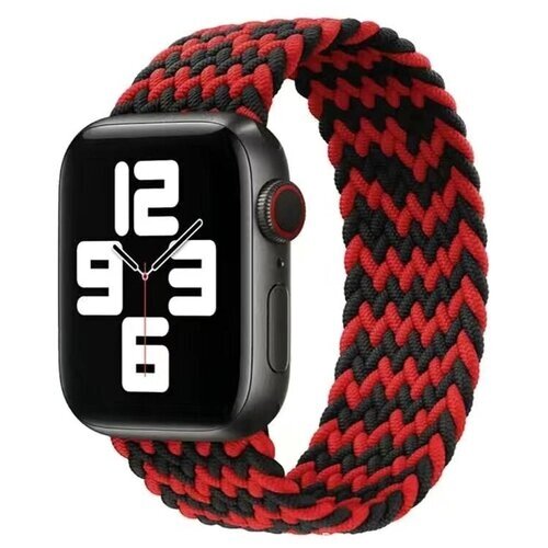 Монобраслет нейлоновый тканевый ремешок для умных часов Apple Watch Series 1-8 и Ultra - 42/44/45/49 мм (эпл вотч) размер М, W-черно-красный