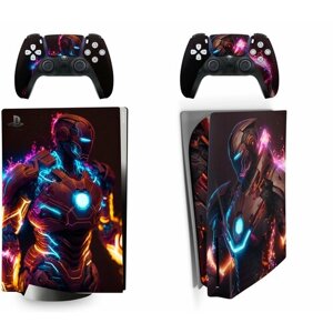 Набор наклеек Iron Man Neon на игровую консоль Sony PlayStation 5 Disc Edition