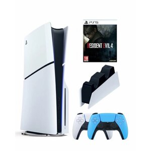 Приставка Sony Playstation 5 slim 1 Tb+2-ой геймпад (голубой)+зарядное+Resident Evil