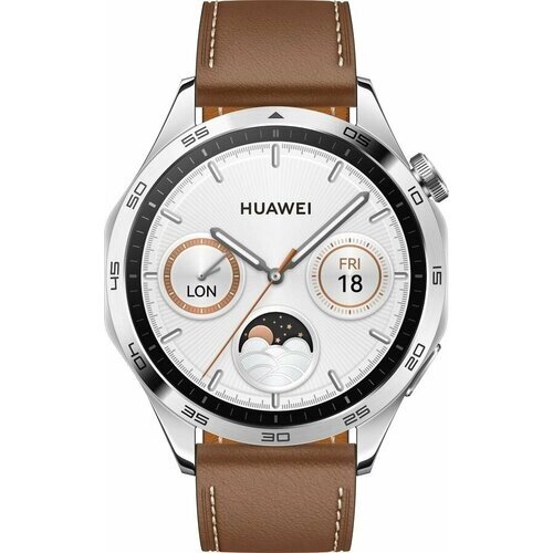 Смарт-часы Huawei Watch GT 4 Phoinix-B19L, 46мм, 1.43", серебристый / коричневый [55020bgx]