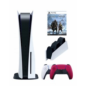 Игровая приставка Sony PlayStation 5 (3-ревизия)+2-й геймпад (красный)+зарядное+God of War, 825 ГБ