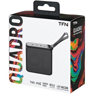 Портативная колонка TFN Quadro, 3Вт, Bluetooth 5.0, microSD, microUSB, IPX6, 1500мАч, черная
