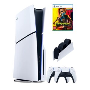 PS5 (ПС5) Игровая приставка Sony PlayStation 5 Slim disc + 2-й геймпад + зарядное + игра Cyberpunk