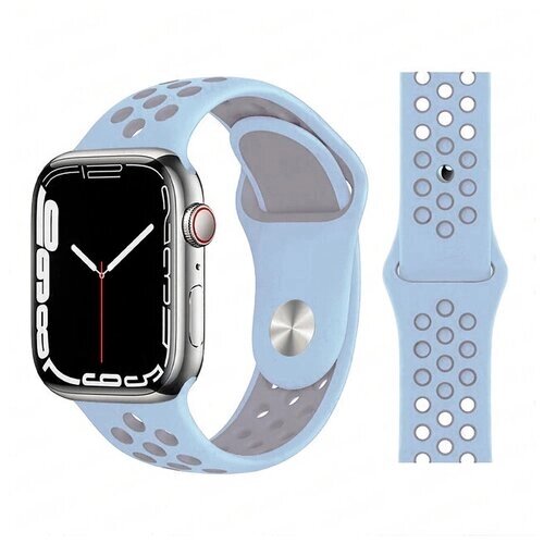 Ремешок силиконовый перфорированный Sport NK для Apple Watch 42/44/45/49 мм, на кнопке, светло-васильковый+серый (31)