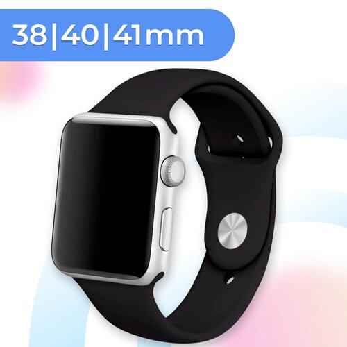Силиконовый ремешок для умных часов Apple Watch 38-40-41 mm / 13,5 см / Сменный браслет для смарт часов Эпл Вотч 1-9, SE серии / Black