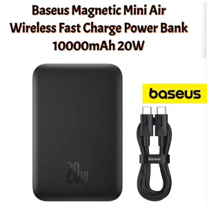 Внешний аккумулятор с беспроводной зарядкой Baseus Magnetic Mini Air Wireless Fast Charge Power Bank 10000mAh 20W, с кабелем type-c, черный