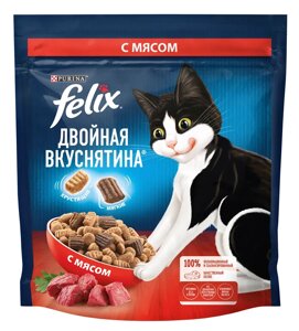 Felix Двойная Вкуснятина сухой корм для взрослых кошек для взрослых кошек с мясом, 600 г