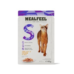 Mealfeel Functional Nutrition Влажный корм (пауч) для контроля веса у стерилизованных кошек, курица в соусе с цельными кусочками филе, 85 гр.