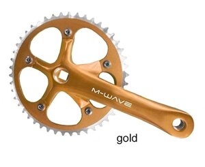 Система шатунов велосипедная M-WAVE SingleSpeed, алюминиевая 1/2х1/8, 46 зубьев, 165 мм, золото, 5-350640