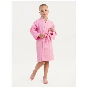 Халат вафельный детский BIO-TEXTILES Кимоно размер 34 розовый для девочки домашний банный хлопок с запахом