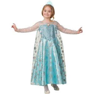 Карнавальный костюм "Эльза сатин", платье, корона, р. 32, рост 128 см