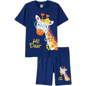 Комплект для девочки футболка с шортами Жираф, синий, 86 (1)
