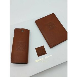 Комплект для паспорта William Morris, натуральная кожа, подарочная упаковка, коричневый