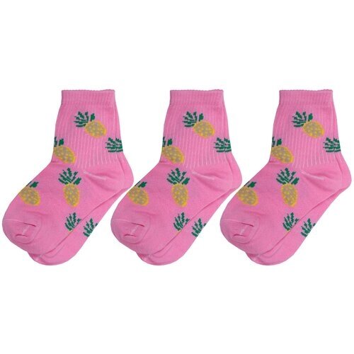 Комплект из 3 пар детских носков Альтаир розовые с бежевыми ананасами, размер 22