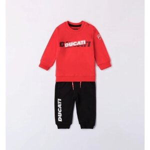 Комплект одежды Ducati для мальчиков, свитшот и брюки, спортивный стиль, без капюшона, карманы, манжеты, пояс на резинке, размер 3M, красный, черный