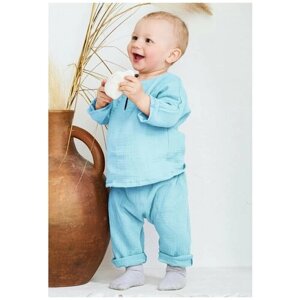 Комплект одежды Сонный Гномик, брюки и рубашка, повседневный стиль, быстросохнущий, размер 92, голубой