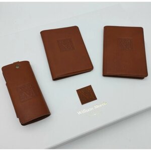 Комплект William Morris, натуральная кожа, подарочная упаковка, коричневый
