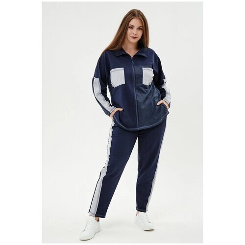 Костюм Натали, толстовка, олимпийка и брюки, силуэт прямой, карманы, размер 54, синий