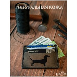 Кредитница Alla LeatherworkS, натуральная кожа, 4 кармана для карт, 4 визитки, для мужчин, коричневый, черный