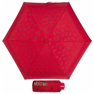 Мини-зонт MOSCHINO, механика, 4 сложения, купол 92 см., 6 спиц, чехол в комплекте, для женщин, красный