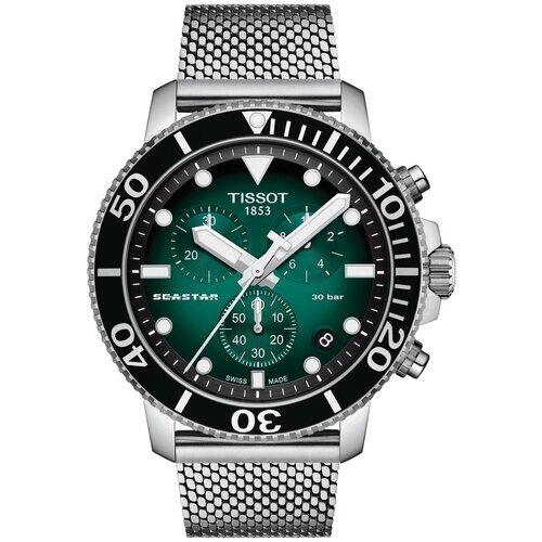 Наручные часы TISSOT Наручные часы Tissot Seastar 1000 Chronograph T120.417.11.091.00, зеленый, серебряный