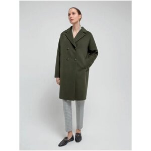 Пальто-кокон Pompa демисезонное, шерсть, силуэт прямой, средней длины, размер 44/170, зеленый