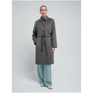 Пальто-реглан Pompa демисезонное, шерсть, силуэт прямой, средней длины, размер 50, серый