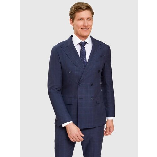 Пиджак KANZLER, силуэт полуприлегающий, двубортный, размер 52, синий