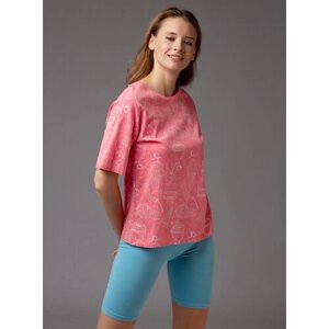 Пижама Indefini, футболка, шорты, короткий рукав, размер XL, мультиколор