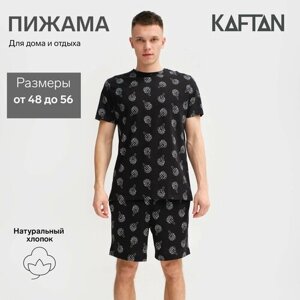 Пижама Kaftan, футболка, шорты, застежка отсутствует, размер 54, черный