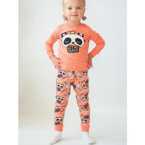 Пижама Ohana kids, брюки, лонгслив, брюки с манжетами, манжеты, размер 98, оранжевый, коралловый