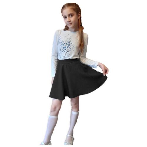 Школьная юбка-полусолнце Альянс-Униформ, с поясом на резинке, миди, размер 34/134, черный