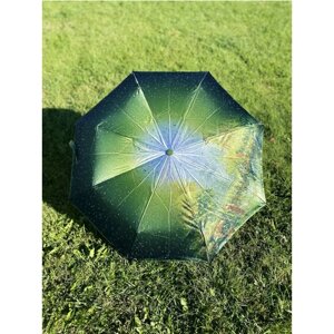 Смарт-зонт GALAXY OF UMBRELLAS, автомат, 3 сложения, купол 105 см., 8 спиц, чехол в комплекте, в подарочной упаковке, для женщин, зеленый