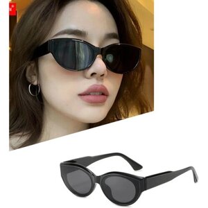 Солнцезащитные очки , кошачий глаз, оправа: пластик, с защитой от УФ, для женщин, черный