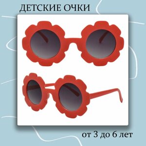 Солнцезащитные очки , круглые, оправа: пластик, для девочек, красный