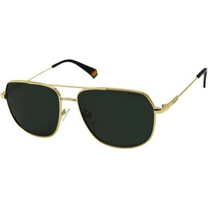 Солнцезащитные очки Polaroid, авиаторы, оправа: металл, поляризационные, золотой