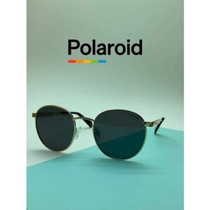Солнцезащитные очки Polaroid, круглые, оправа: металл, для мужчин, золотой
