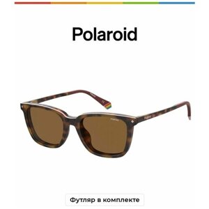 Солнцезащитные очки Polaroid, прямоугольные, оправа: пластик, поляризационные, коричневый