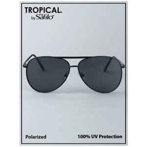 Солнцезащитные очки Tropical, авиаторы, оправа: металл, с защитой от УФ, поляризационные, для мужчин, черный