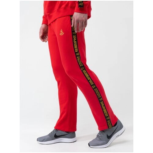 Спортивные штаны красного цвета с лампасами, без манжета. Плотный футер размер 40