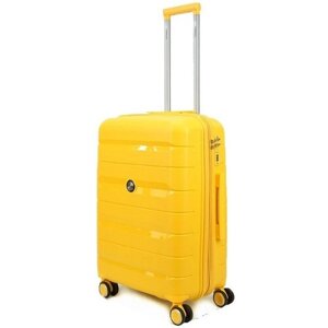 Умный чемодан Impreza, полипропилен, увеличение объема, водонепроницаемый, рифленая поверхность, опорные ножки на боковой стенке, ребра жесткости, жесткое дно, износостойкий, усиленные углы, 81 л, размер M, желтый
