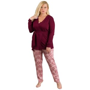 Женский костюм для дома и отдыха арт. 19-0706 Розовый размер 50 Интерлок Шарлиз кардиган на запах с поясом брюки прямые с карманами пояс на резинке