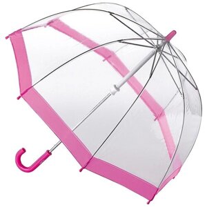 Зонт-трость FULTON, механика, купол 70 см., система «антиветер», прозрачный, розовый, бесцветный