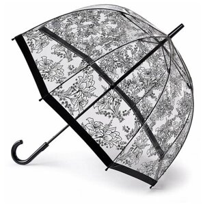 Зонт-трость FULTON, механика, купол 84 см., 8 спиц, система «антиветер», прозрачный, для женщин, черный