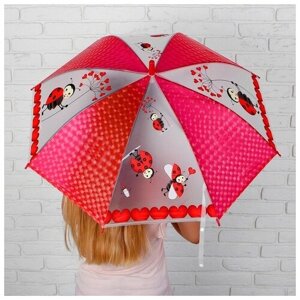 Зонт-трость Funny toys, полуавтомат, купол 90 см., прозрачный, бесцветный, красный