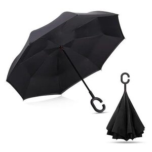 Зонт-трость полуавтомат, купол 120 см., обратное сложение, черный