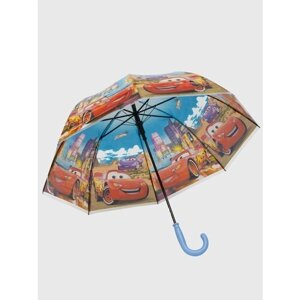 Зонт-трость полуавтомат, купол 70 см., прозрачный, голубой, красный