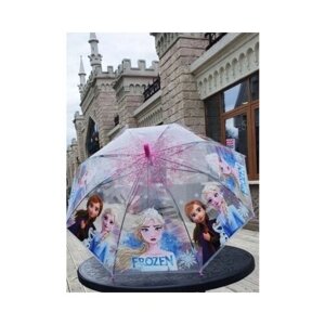 Зонт-трость ЗОНТ, полуавтомат, купол 70 см., прозрачный, для девочек, розовый