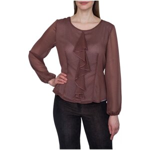 Блуза Galar, классический стиль, полуприлегающий силуэт, длинный рукав, однотонная, размер 46, коричневый